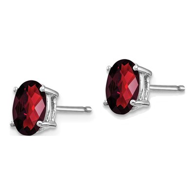 14K White Gold Garnet Oval Stud Earrings – view 2