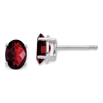 14K White Gold Garnet Oval Stud Earrings