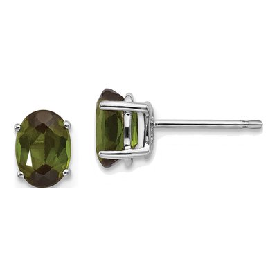 14K White Gold Green Tourmaline Oval Stud Earrings