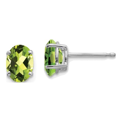 14K White Gold Peridot Oval Stud Earrings