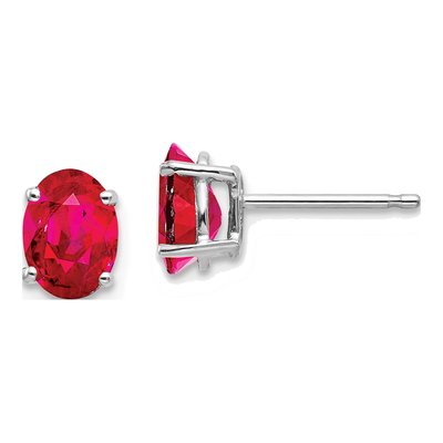 14K White Gold Ruby Oval Stud Earrings