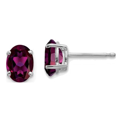 14K White Gold Oval Rhodolite Garnet Stud Earrings