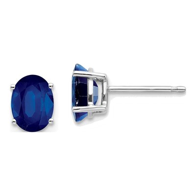 14K White Gold Sapphire Oval Stud Earrings