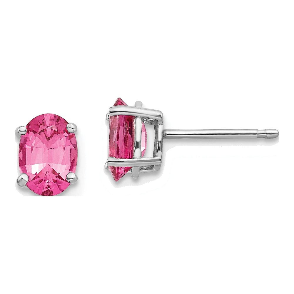 14K White Gold Pink Spinel Oval Stud Earrings