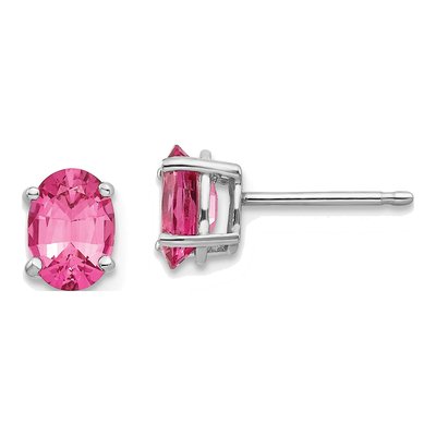 14K White Gold Pink Spinel Oval Stud Earrings