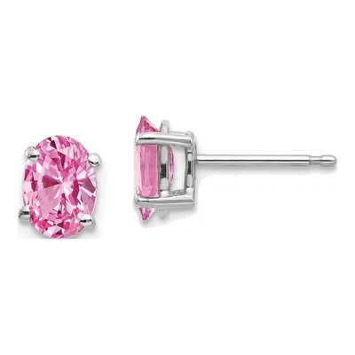 14K White Gold Pink Sapphire Oval Stud Earrings