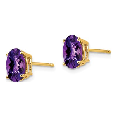 14K Yellow Gold Amethyst Oval Checkerboard Stud Earrings – view 2
