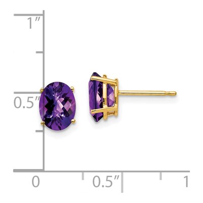 14K Yellow Gold Amethyst Oval Checkerboard Stud Earrings – view 4