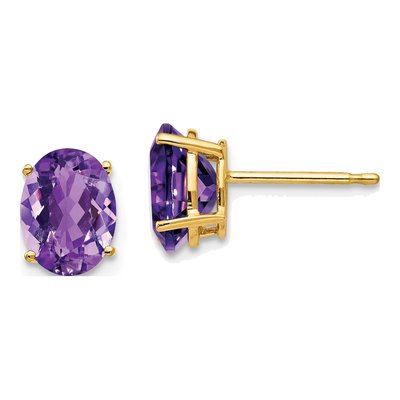 14K Yellow Gold Amethyst Oval Stud Earrings