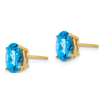 14K Yellow Gold Oval Swiss Blue Topaz Stud Earrings – view 2