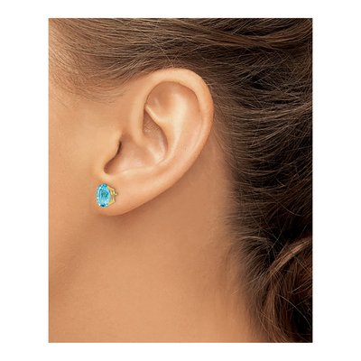 14K Yellow Gold Swiss Blue Topaz Oval Stud Earrings – view 4