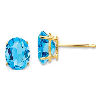 14K Yellow Gold Swiss Blue Topaz Oval Stud Earrings