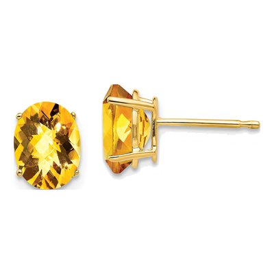 14K Yellow Gold Citrine Oval Stud Earrings