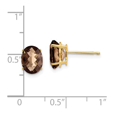 14K Yellow Gold Smoky Quartz Oval Stud Earrings – view 4