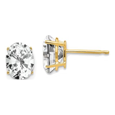14K Yellow Gold CZ Oval Stud Earrings