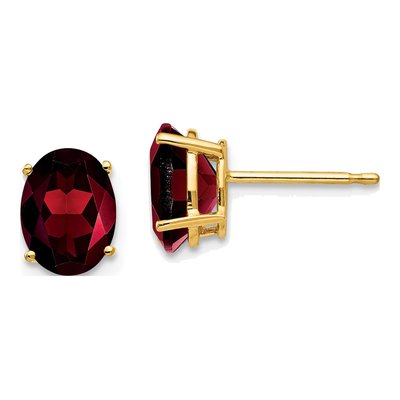 14K Yellow Gold Garnet Oval Stud Earrings