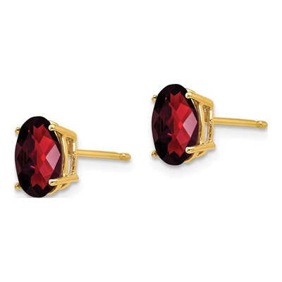 14K Yellow Gold Garnet Oval Stud Earrings – view 2