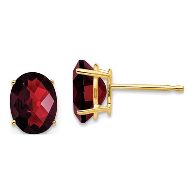 14K Yellow Gold Garnet Oval Stud Earrings