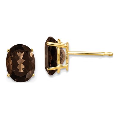 14K Yellow Gold Smoky Quartz Oval Stud Earrings