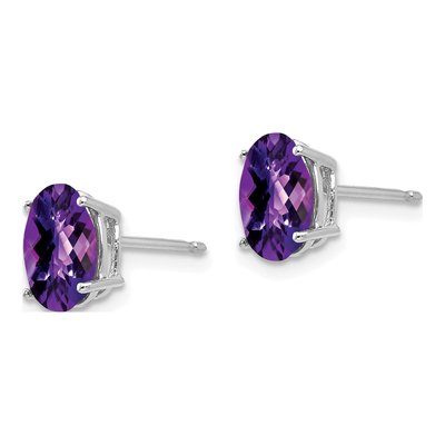 14K White Gold Amethyst Oval Checker Stud Earrings – view 2