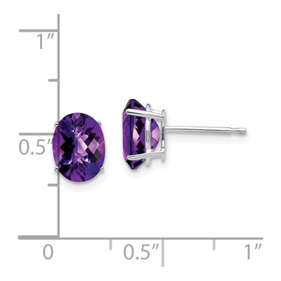 14K White Gold Amethyst Oval Checker Stud Earrings – view 4