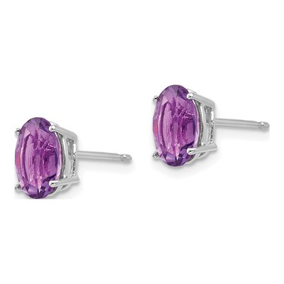 14K White Gold Amethyst Oval Stud Earrings – view 2