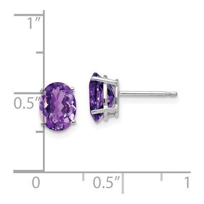 14K White Gold Amethyst Oval Stud Earrings – view 4