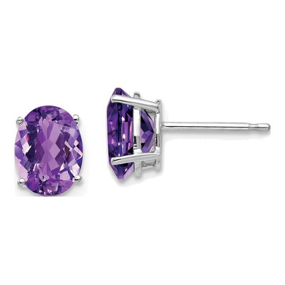 14K White Gold Amethyst Oval Stud Earrings