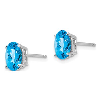 14K White Gold Oval Swiss Blue Topaz Stud Earrings – view 2