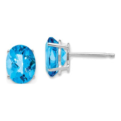 14K White Gold Oval Swiss Blue Topaz Stud Earrings