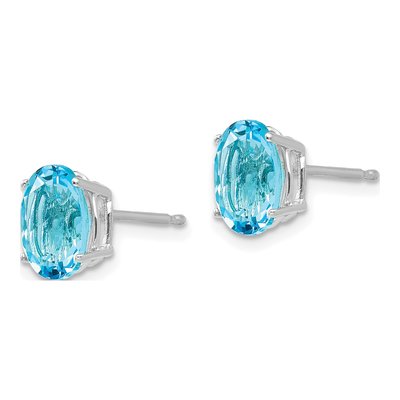 14K White Gold Swiss Blue Topaz Oval Stud Earrings – view 3