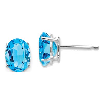 14K White Gold Swiss Blue Topaz Oval Stud Earrings