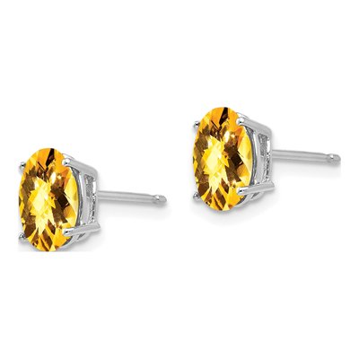 14K White Gold Citrine Oval Stud Earrings – view 2
