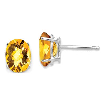 14K White Gold Citrine Oval Stud Earrings