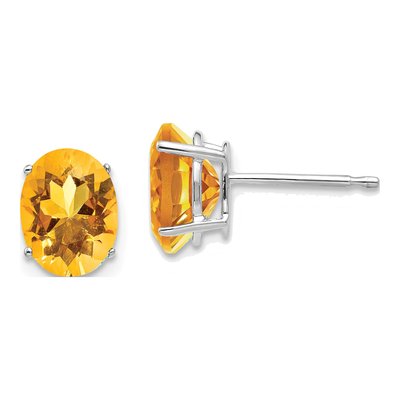 14K White Gold Citrine Oval Stud Earrings