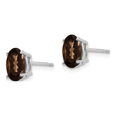 14K White Gold Smoky Quartz Oval Stud Earrings – view 2