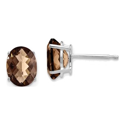 14K White Gold Smoky Quartz Oval Stud Earrings