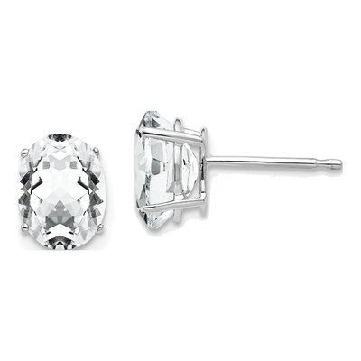 14K White Gold CZ Oval Stud Earrings