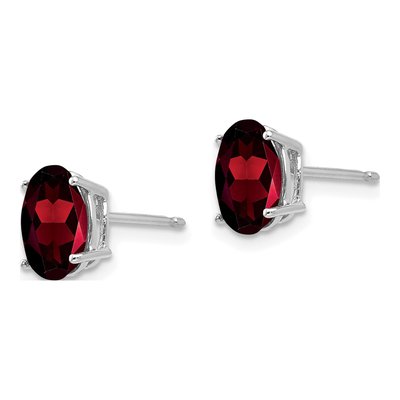 14K White Gold Garnet Oval Stud Earrings – view 3