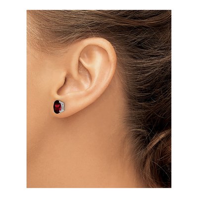14K White Gold Garnet Oval Stud Earrings – view 4