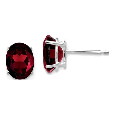 14K White Gold Garnet Oval Stud Earrings