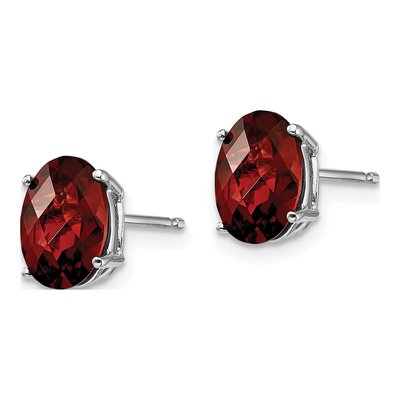 14K White Gold Garnet Oval Stud Earrings – view 2
