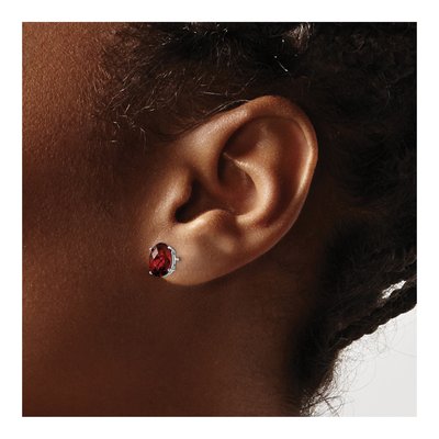 14K White Gold Garnet Oval Stud Earrings – view 3