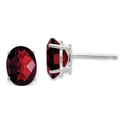 14K White Gold Garnet Oval Stud Earrings