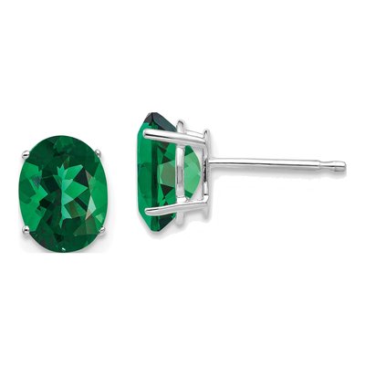 14K White Gold Lab-Created Helenite Mount St Helens Oval Stud Earrings