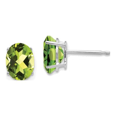 14K White Gold Peridot Oval Stud Earrings