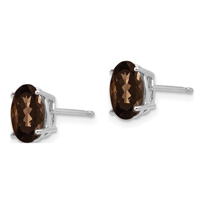 14K White Gold Smoky Quartz Oval Stud Earrings – view 3