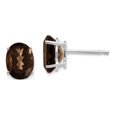 14K White Gold Smoky Quartz Oval Stud Earrings