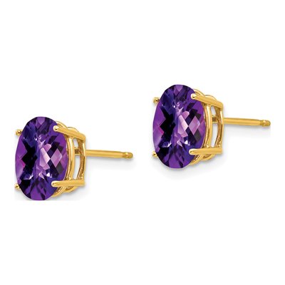 14K Yellow Gold Amethyst Oval Stud Earrings – view 2