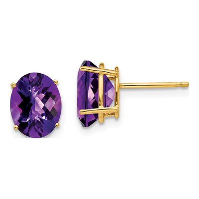 14K Yellow Gold Amethyst Oval Stud Earrings